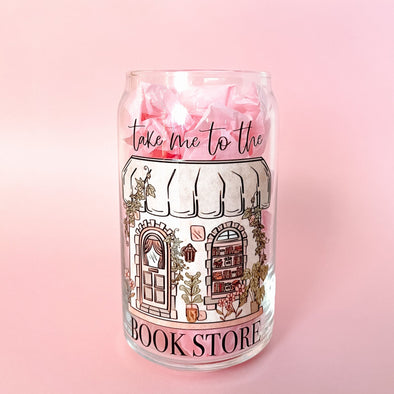 Take Me To The Bookstore Glass Cup-Painted Lavender