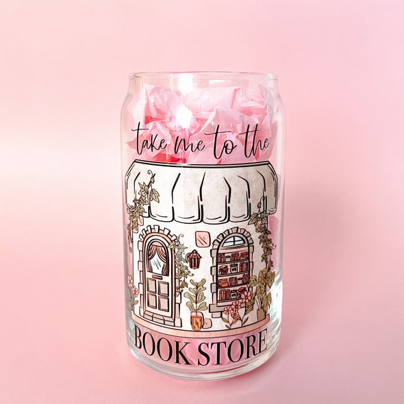 Take Me To The Bookstore Glass Cup-Painted Lavender