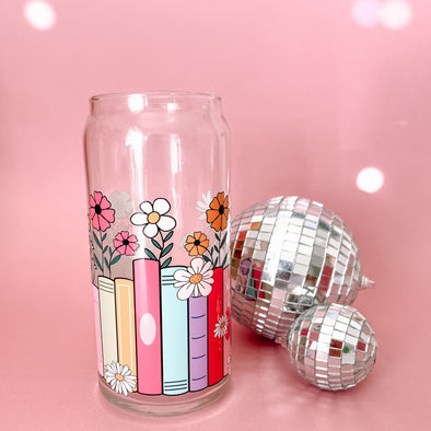Floral Bookshelf Glass Cup-Painted Lavender