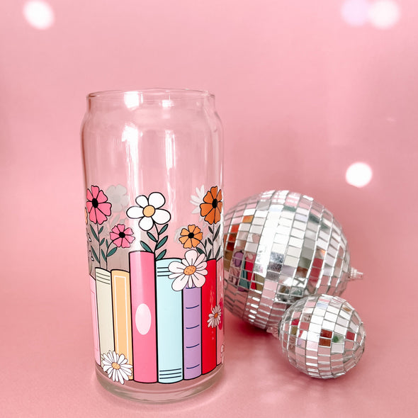 Floral Bookshelf Glass Cup-Painted Lavender