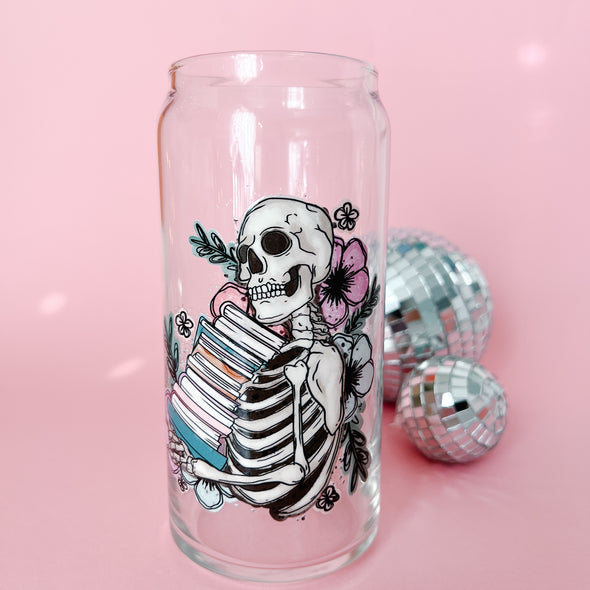 Bookish Skeleton Glass Cup-Painted Lavender