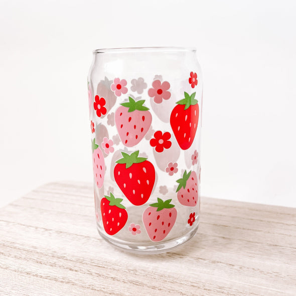 Strawberry Garden Can Glass Cup-Painted Lavender