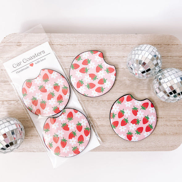 Strawberry Car Coasters - Set of 2--Painted Lavender