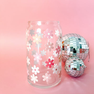 Pastel Pink Flowers Glass Cup-Painted Lavender