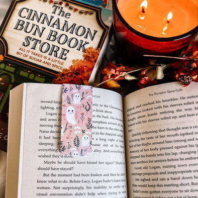 Pink Cottagecore Ghosts Magnetic Bookmarks-Stickers-Painted Lavender