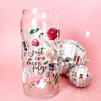 Just One More Page Bookish Glass Cup-Painted Lavender