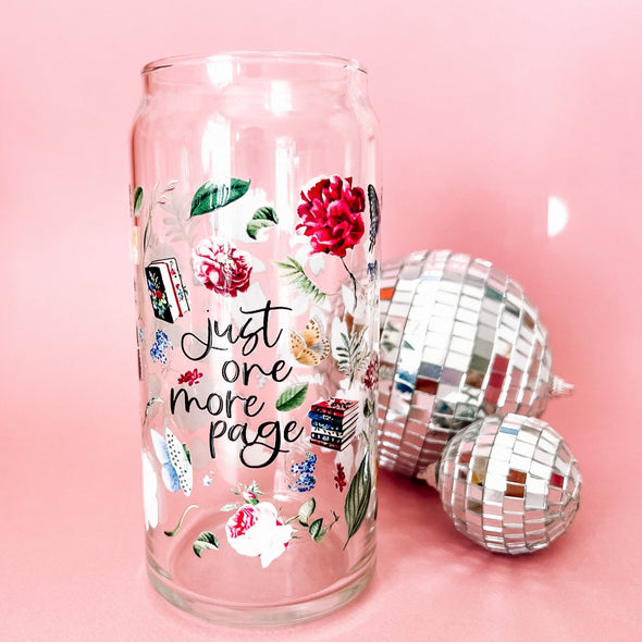 Just One More Page Bookish Glass Cup-Painted Lavender