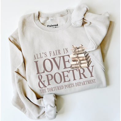 All's Fair In Love and Poetry Books Crewneck--Painted Lavender