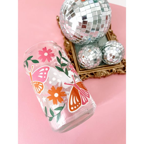 Spring Butterflies and Moths Floral Glass Cup-Painted Lavender