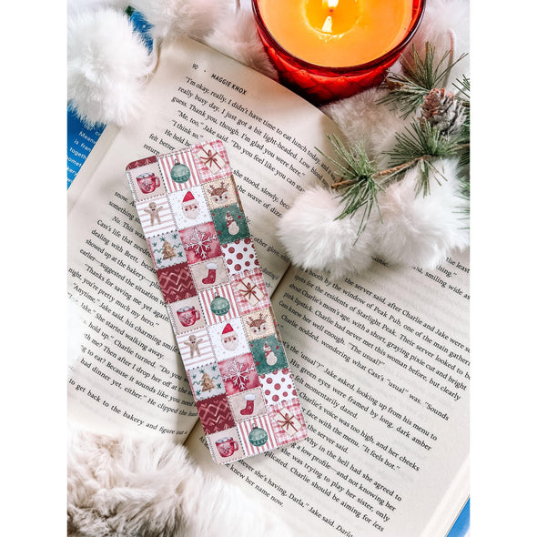 Holiday Patches Quilt Bookmark-Bookmarks-Painted Lavender