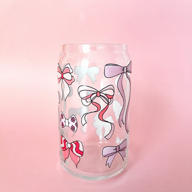 Pink Girly Bows Glass Cup-Painted Lavender