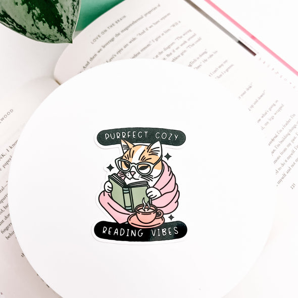 Perfect Cozy Reading Vibes Sticker-Stickers-Painted Lavender