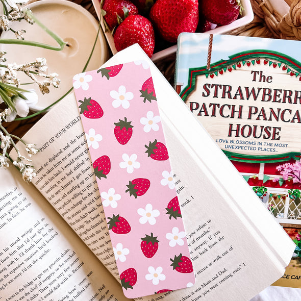 Strawberry and White Florals Bookmark-Stickers-Painted Lavender