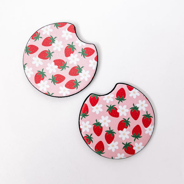 Strawberry Car Coasters - Set of 2-Painted Lavender