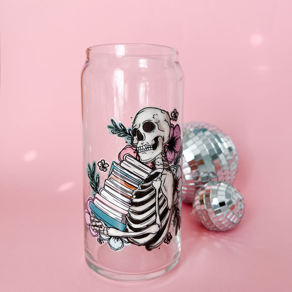Bookish Skeleton Glass Cup-Painted Lavender