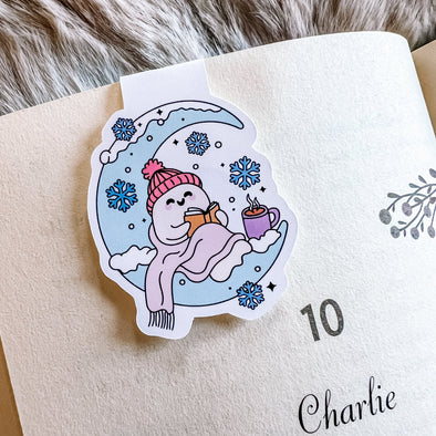 Cozy Reader Winter Moon Magnetic Bookmark-Stickers-Painted Lavender