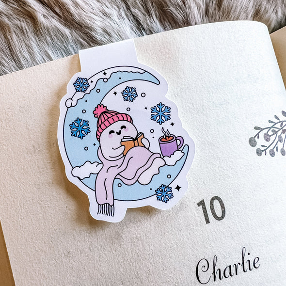 Cozy Reader Winter Moon Magnetic Bookmark-Stickers-Painted Lavender