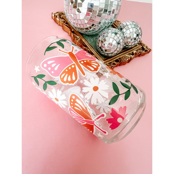 Spring Butterflies and Moths Floral Glass Cup-Painted Lavender