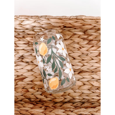Lemons Floral Glass Cup-Painted Lavender