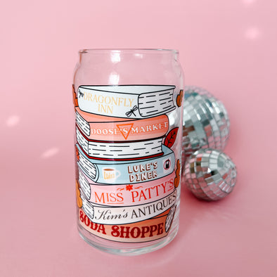 Stars Hollow Locations Book Stack Glass Cup-Painted Lavender
