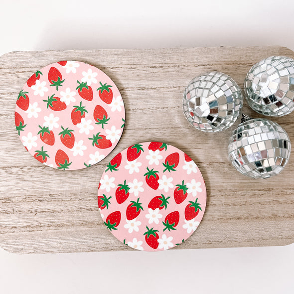 Strawberry Garden Drink Coaster-Painted Lavender