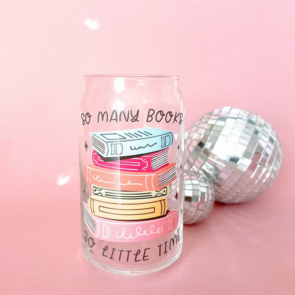 So Many Books So Little Time Glass Cup-Painted Lavender