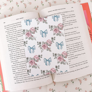 Cottage Rose and Blue Bow Kindle Insert-Stickers-Painted Lavender