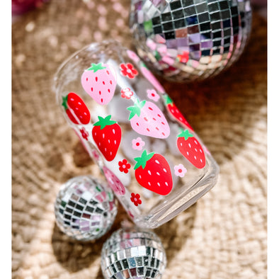 Strawberry Garden Can Glass Cup-Painted Lavender
