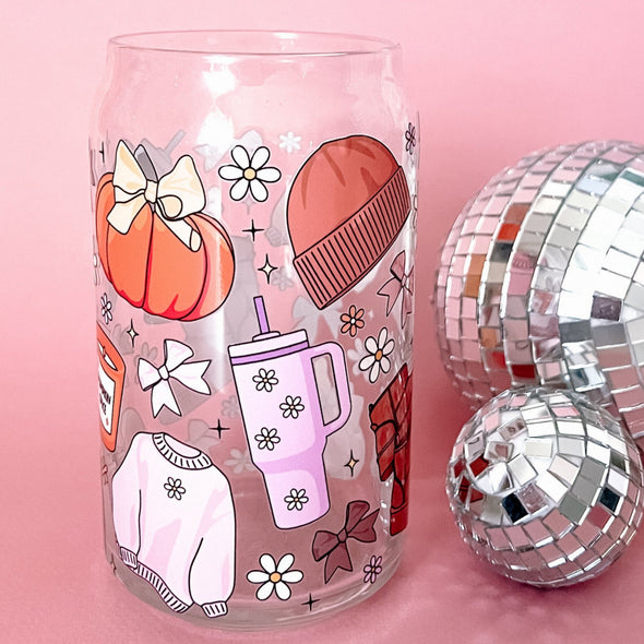 Cozy Season Glass Cup-Painted Lavender
