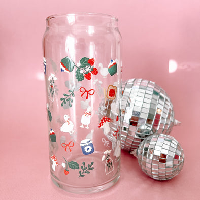 Cottagecore Ducks Glass Cup-Painted Lavender