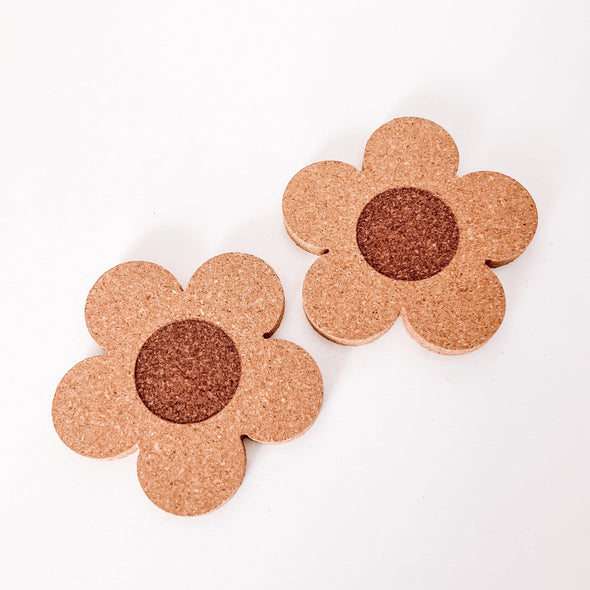 Daisy Flower Cork Coaster--Painted Lavender