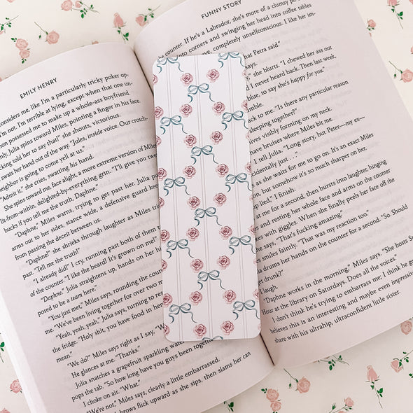 Cottagecore Rose and Bow Bookmark-Stickers-Painted Lavender