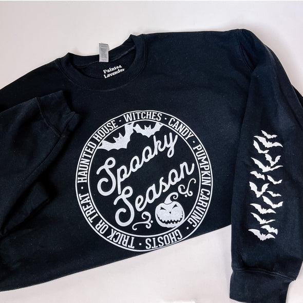Spooky Season Crewneck Sweatshirt-S-Black-Painted Lavender
