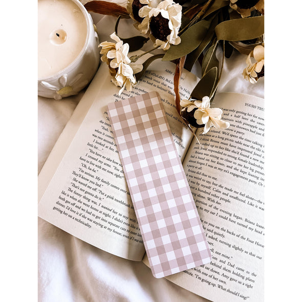 Warm Beige Gingham Bookmark-Stickers-Painted Lavender