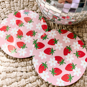 Strawberry Garden Drink Coaster-Painted Lavender