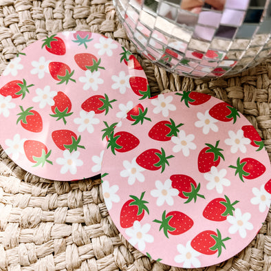 Strawberry Garden Drink Coaster-Painted Lavender