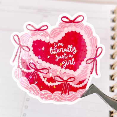 Literally Just A Girl Heart Cake Holographic Sticker-Stickers-Painted Lavender