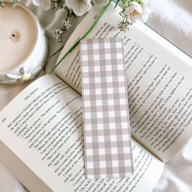Neutral Tan Gingham Bookmark-Stickers-Painted Lavender