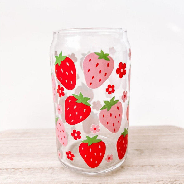 Strawberry Garden Can Glass Cup-Painted Lavender
