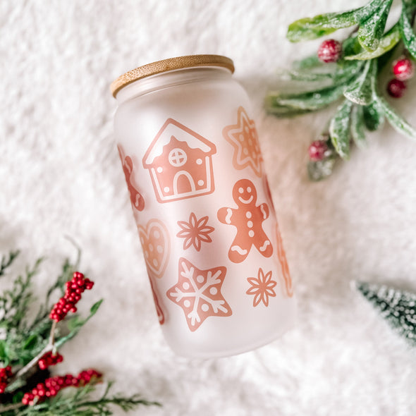 Gingerbread Cookies Glass Can Cup--Painted Lavender