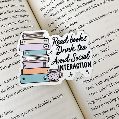 Read Books Drink Tea Avoid Social Interaction-Stickers-Painted Lavender