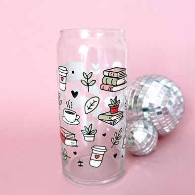 Books and Plants Glass Cup-Painted Lavender