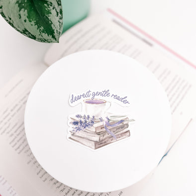 Dearest Gentle Reader Books and Teacup Sticker-Stickers-Painted Lavender