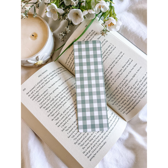 Sage Green Gingham Bookmark-Stickers-Painted Lavender