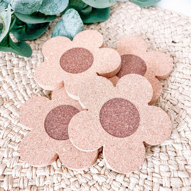 Daisy Flower Cork Coaster-Painted Lavender