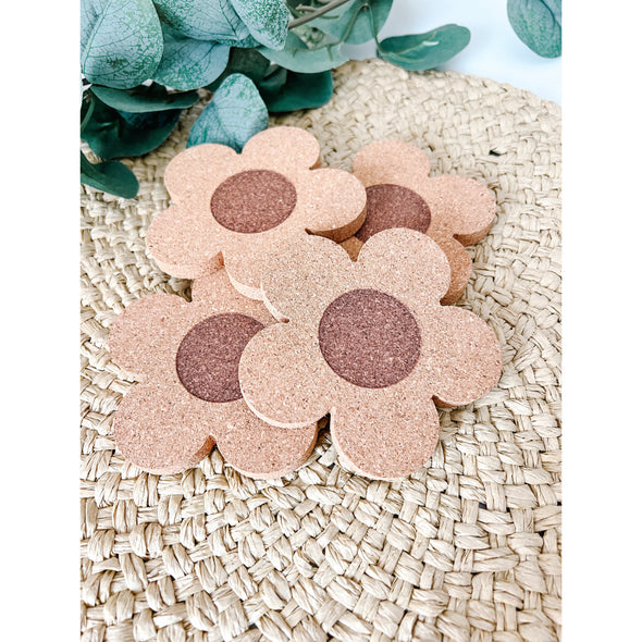 Daisy Flower Cork Coaster-Painted Lavender