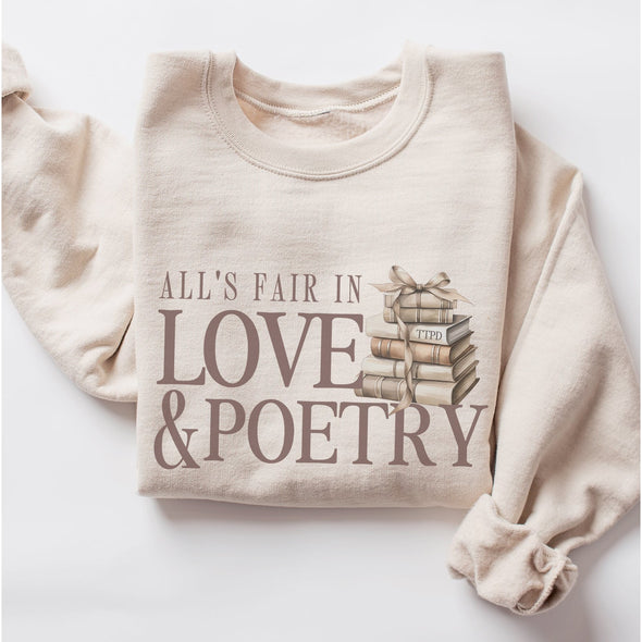 All's Fair In Love and Poetry Books Crewneck Sweatshirt-Painted Lavender