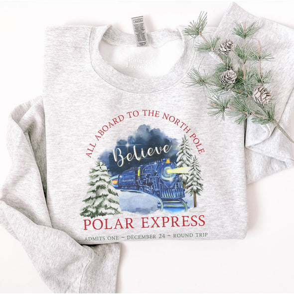All Aboard The Polar Express Crewneck Sweatshirt-Painted Lavender