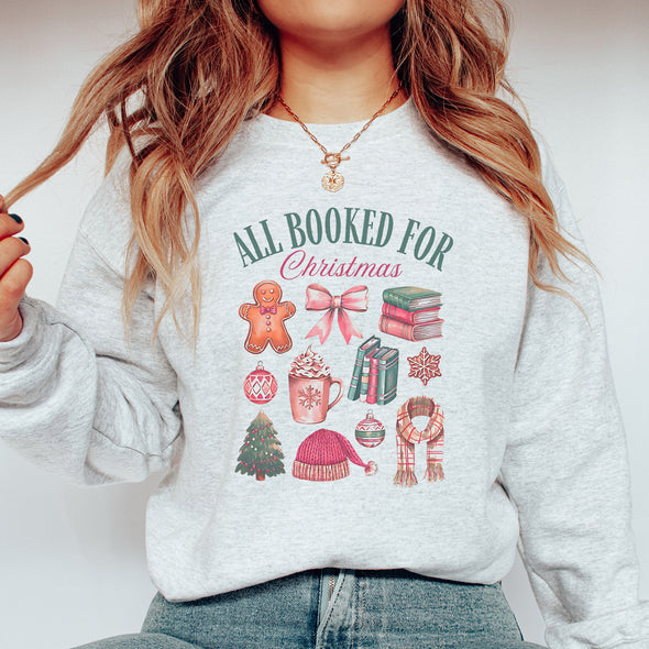 All Booked For Christmas Book Lover Crewneck-Painted Lavender