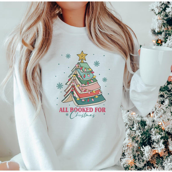 All Booked for Christmas Sweatshirt--Painted Lavender